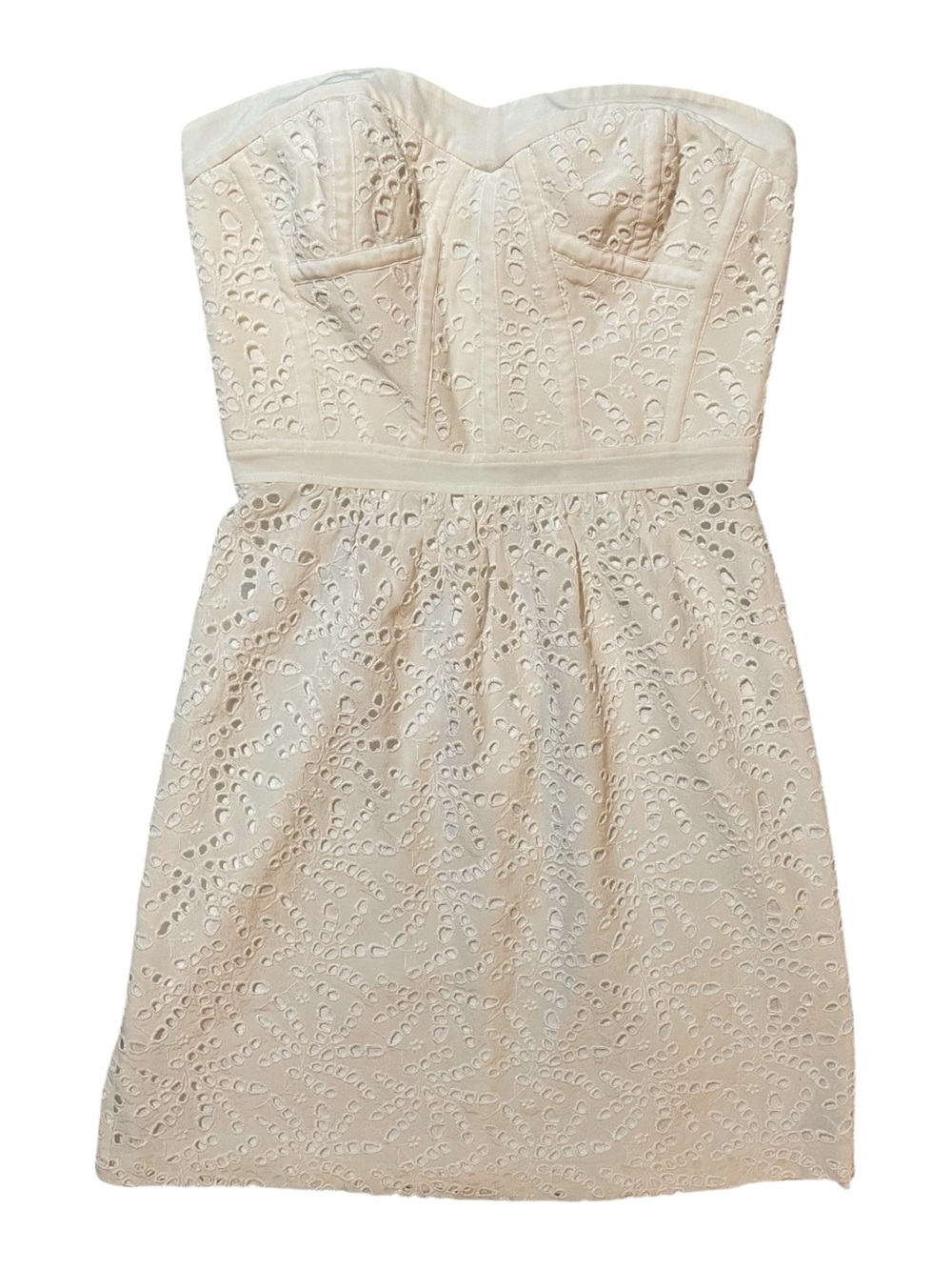 REBECCA TAYLOR Off White Strapless Eyelet Mini Dress US 2 - Picture 2 of 12